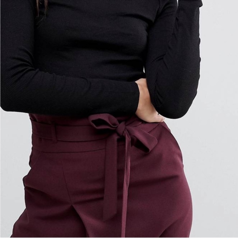 Elegant Burgundy Midi Skirt High Waist Pencil Skirt Belt
Tie